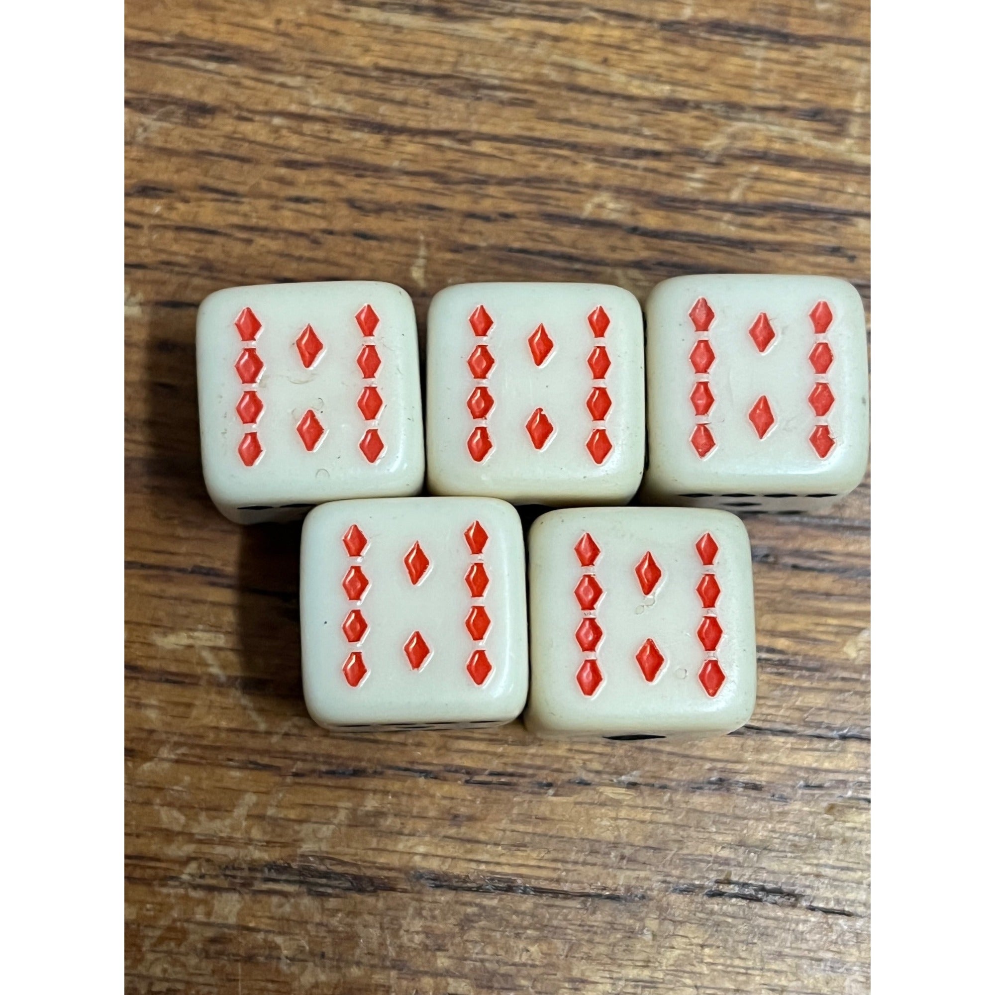 Vintage Poker Game Dice Six-Sided White Dice Five Total Queen Jack King Spade