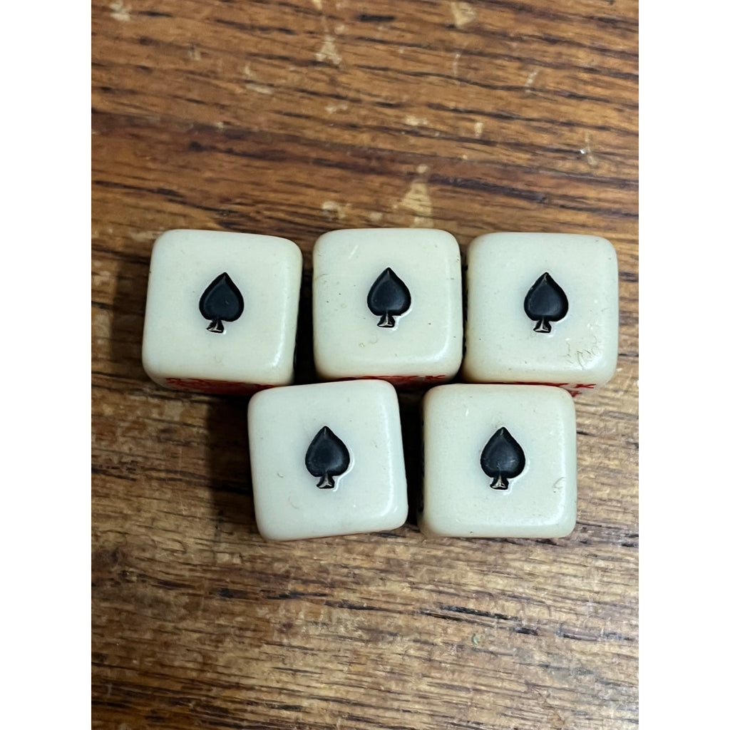 Vintage Poker Game Dice Six-Sided White Dice Five Total Queen Jack King Spade