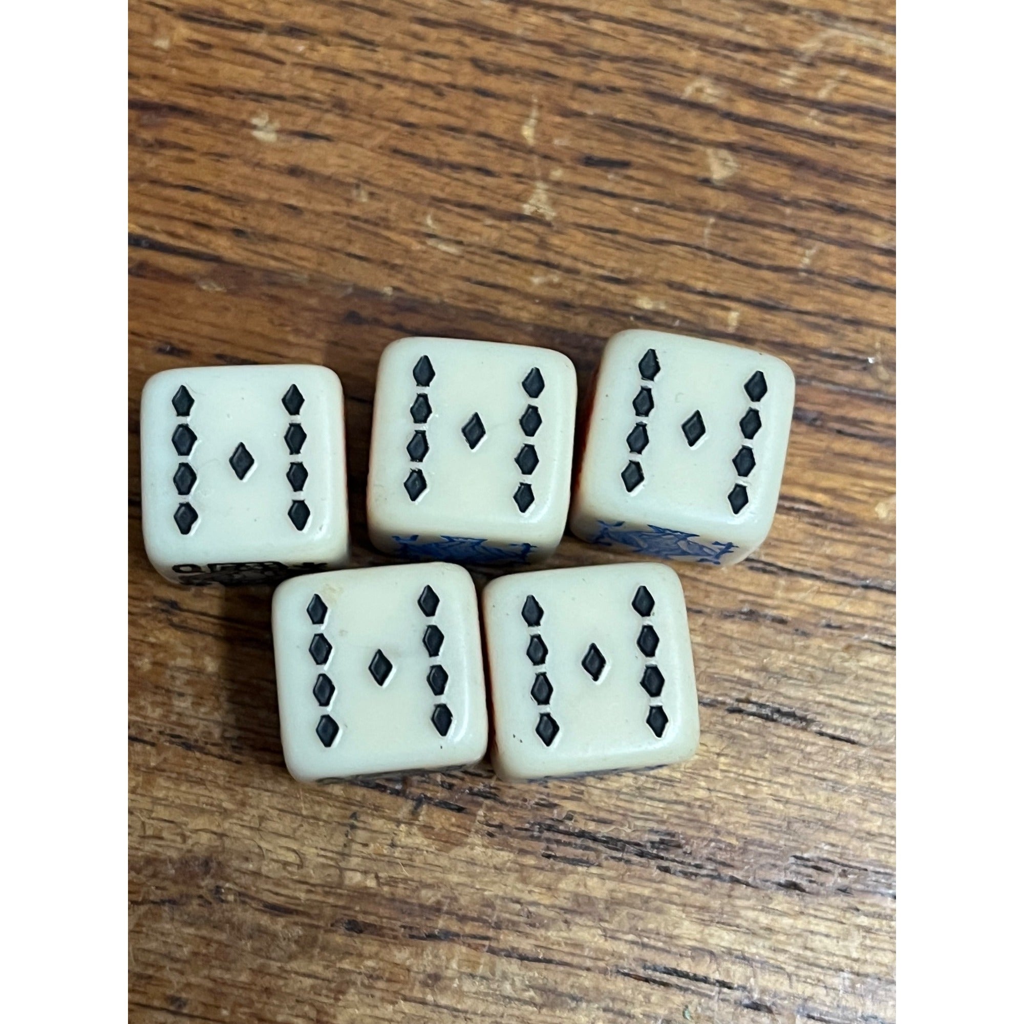 Vintage Poker Game Dice Six-Sided White Dice Five Total Queen Jack King Spade