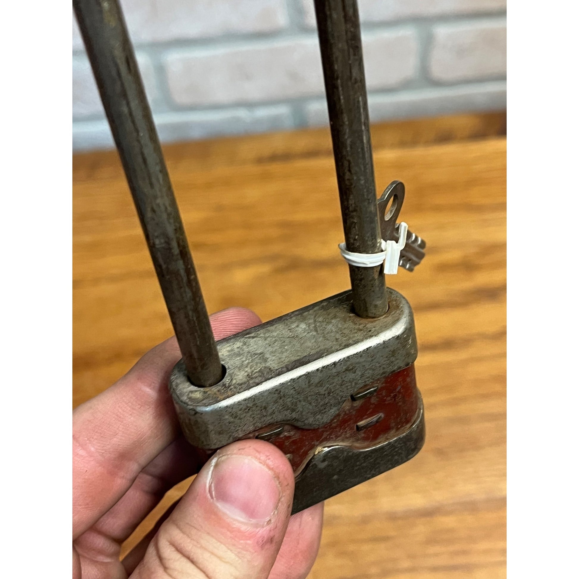 Vintage 1930s Red Bike Lock With Key Bicycle Padlock Long Shackle Works - Yale?