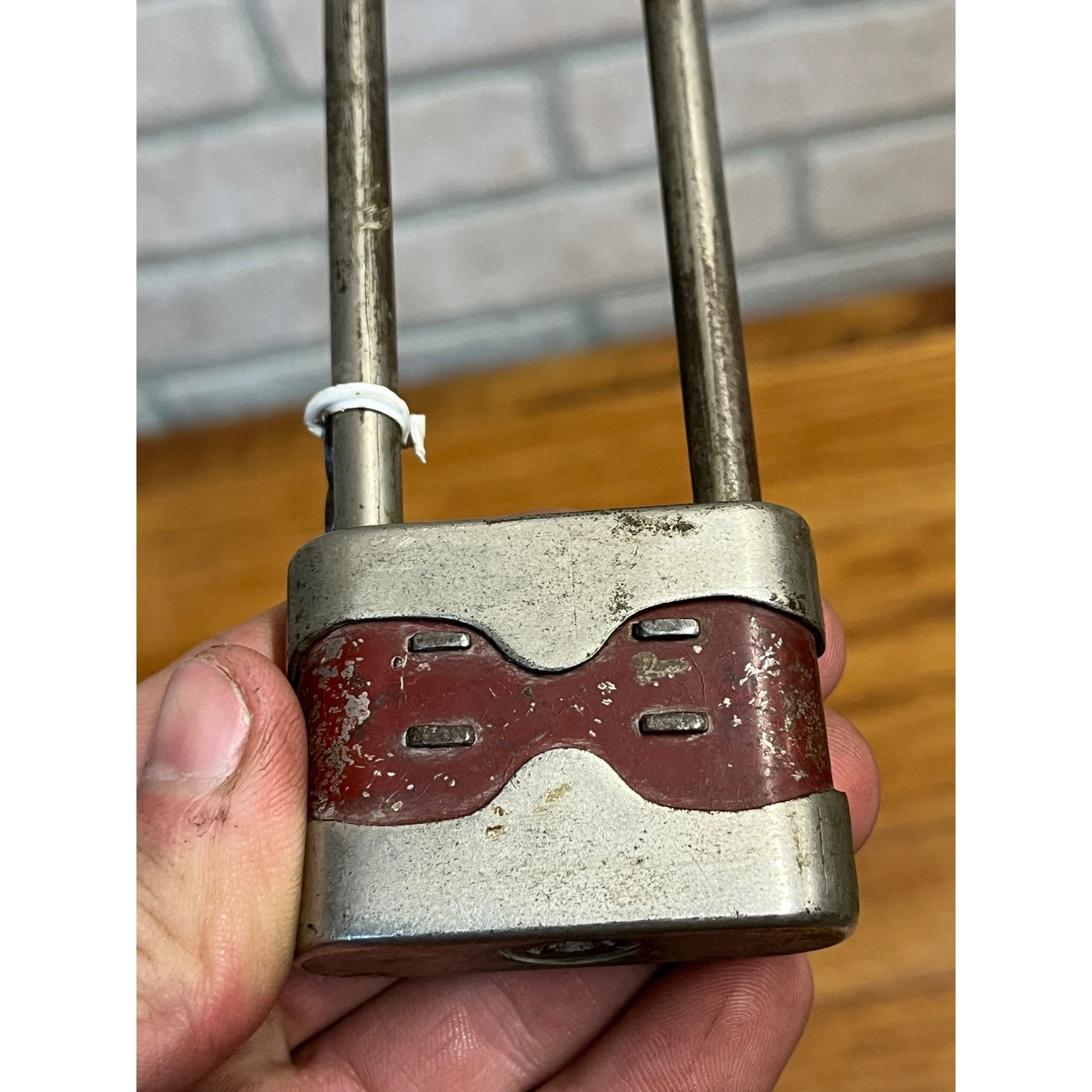 Vintage 1930s Red Bike Lock With Key Bicycle Padlock Long Shackle Works - Yale?