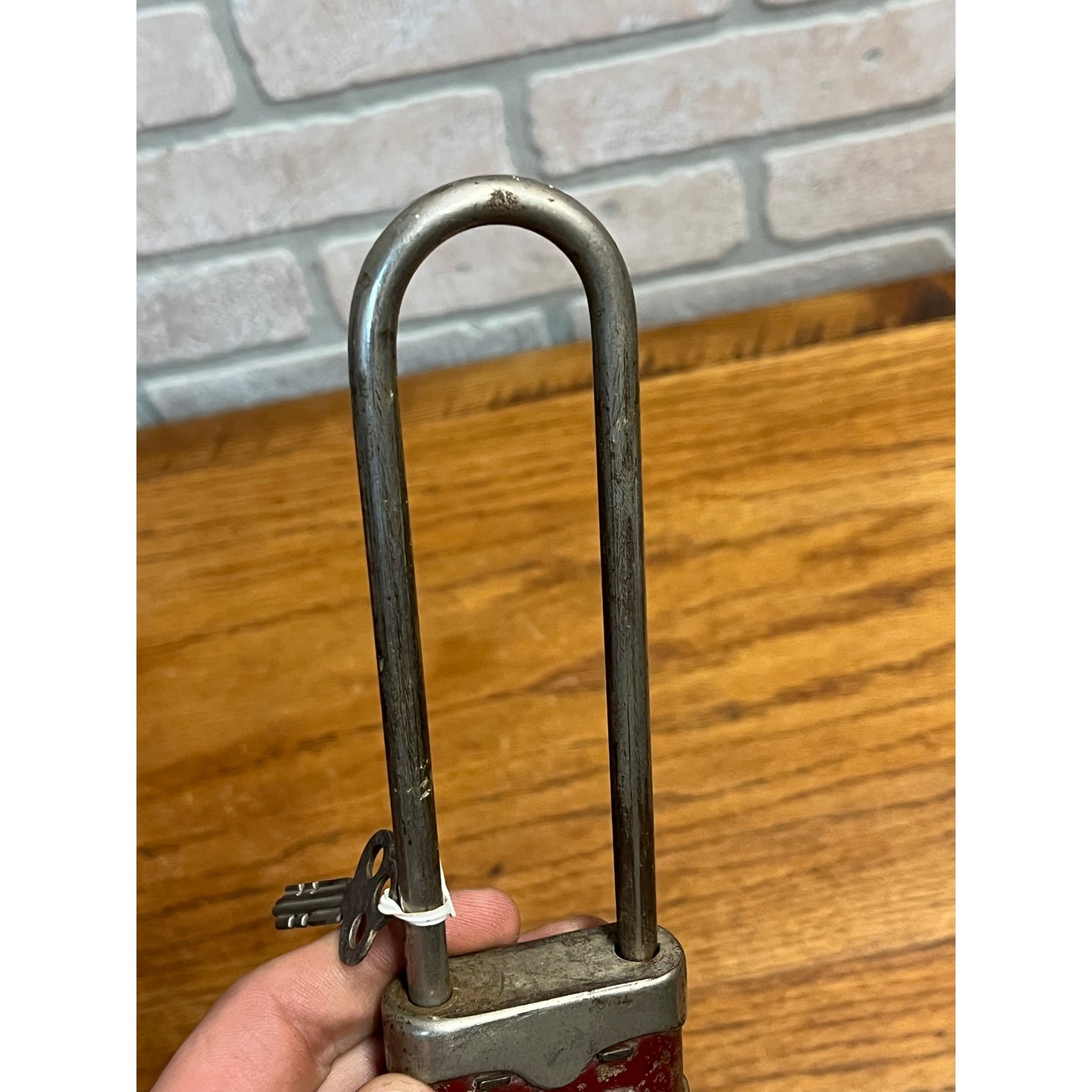 Vintage 1930s Red Bike Lock With Key Bicycle Padlock Long Shackle Works - Yale?