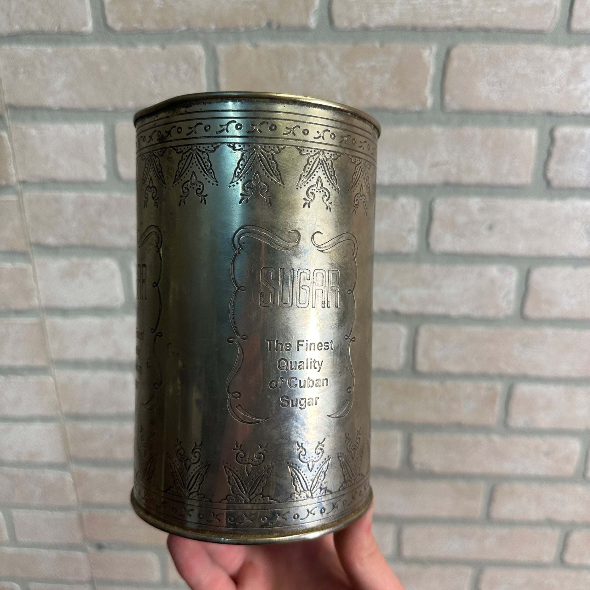 Vintage The Finest Quality of CUBAN SUGAR Silver Plated Brass CAN Country Store
