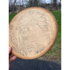 Vintage Native American Pyrography Wooden Wall Plaque Sign Flemish Art