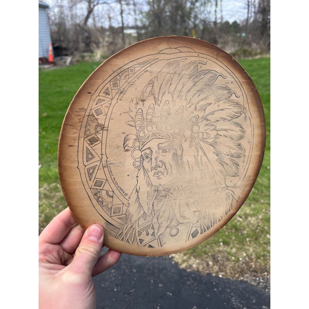 Vintage Native American Pyrography Wooden Wall Plaque Sign Flemish Art
