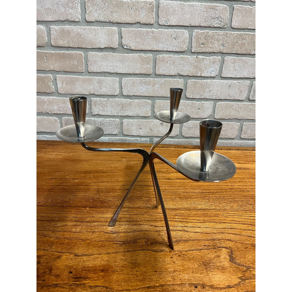 Vintage MCM Gabis Sweden Stainless Steel Triple Candle Stick Holder