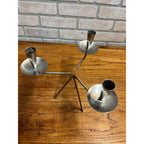 Vintage MCM Gabis Sweden Stainless Steel Triple Candle Stick Holder