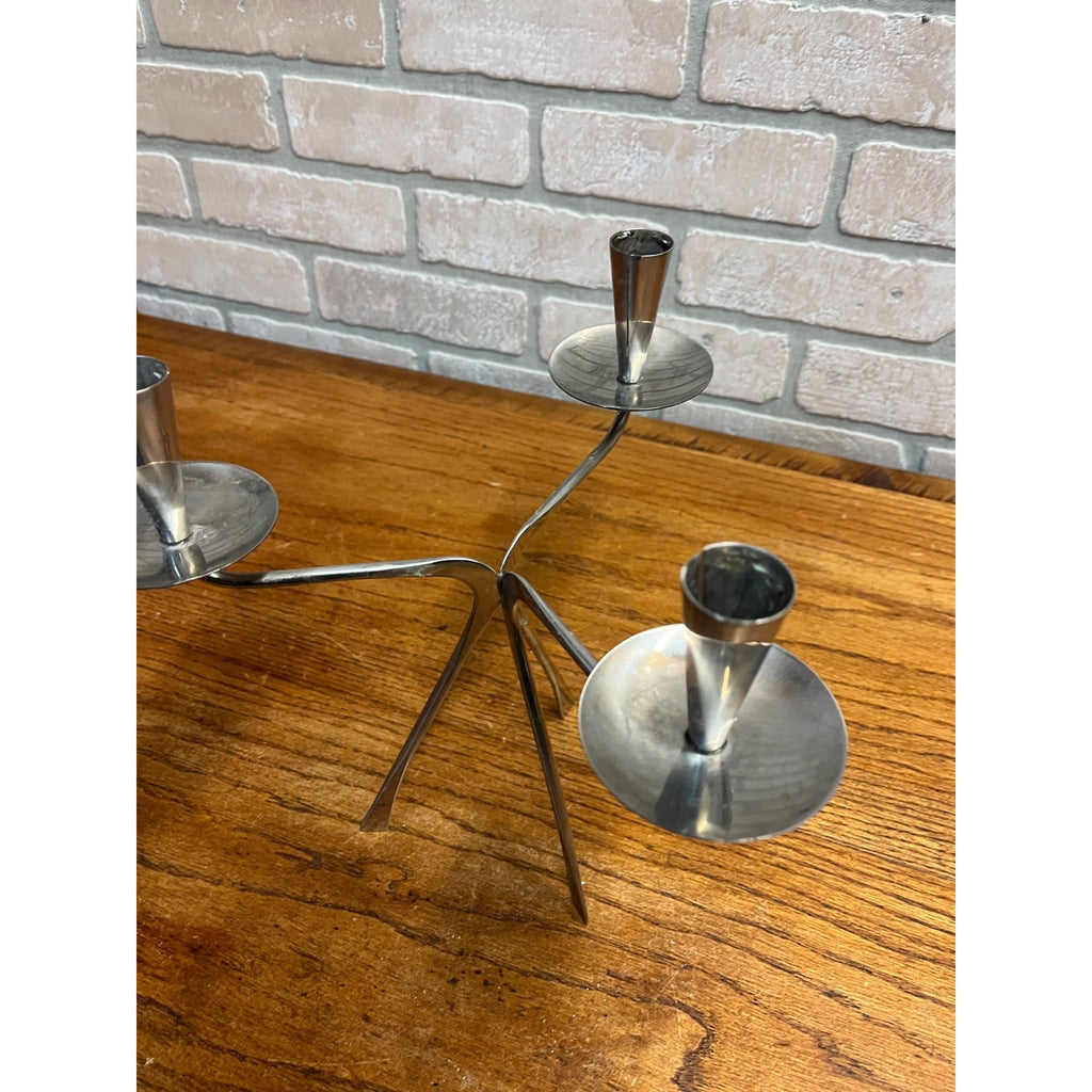 Vintage MCM Gabis Sweden Stainless Steel Triple Candle Stick Holder