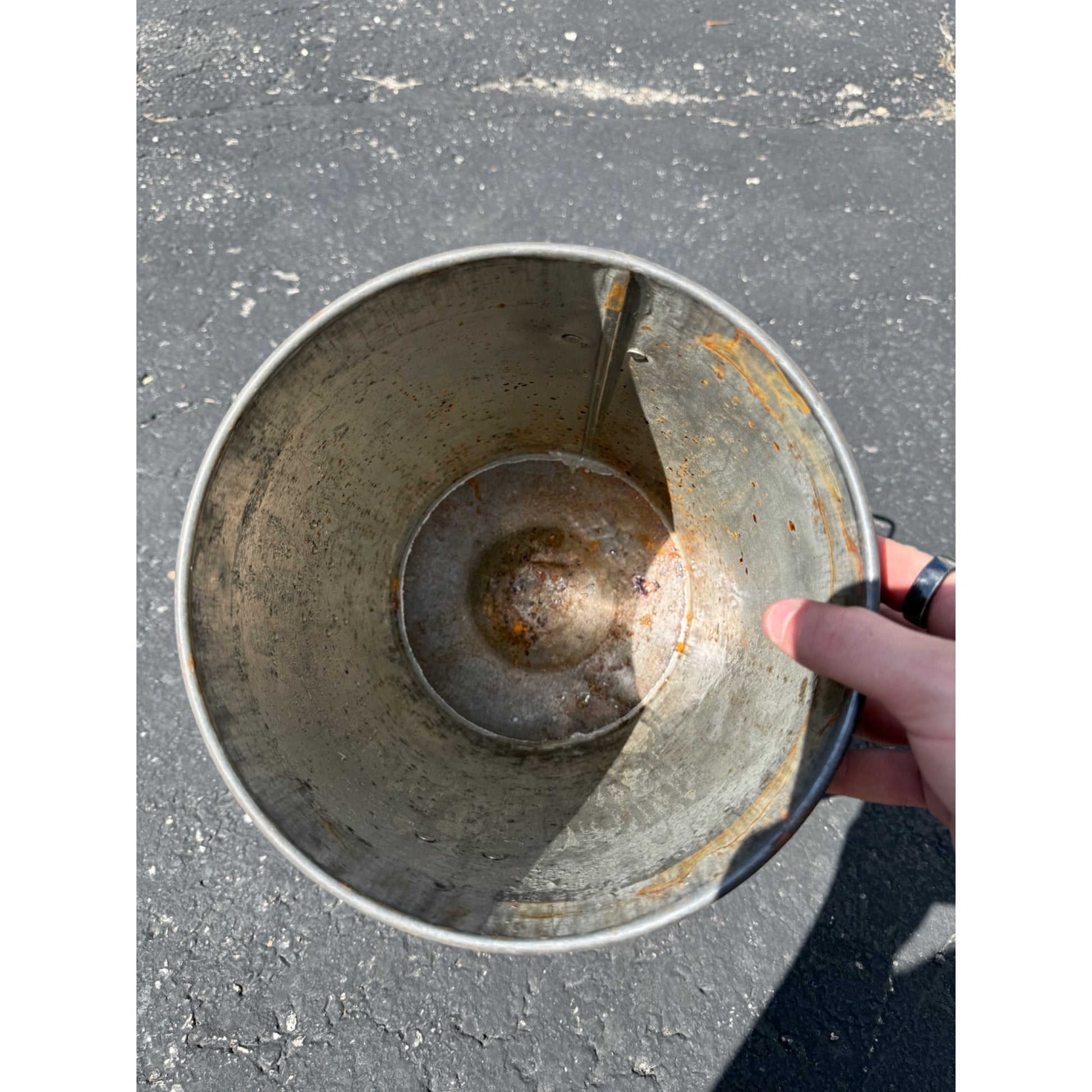 Vintage Metal Steel Tin Milk Farm Pail Bucket w/ Wood Bail Handle