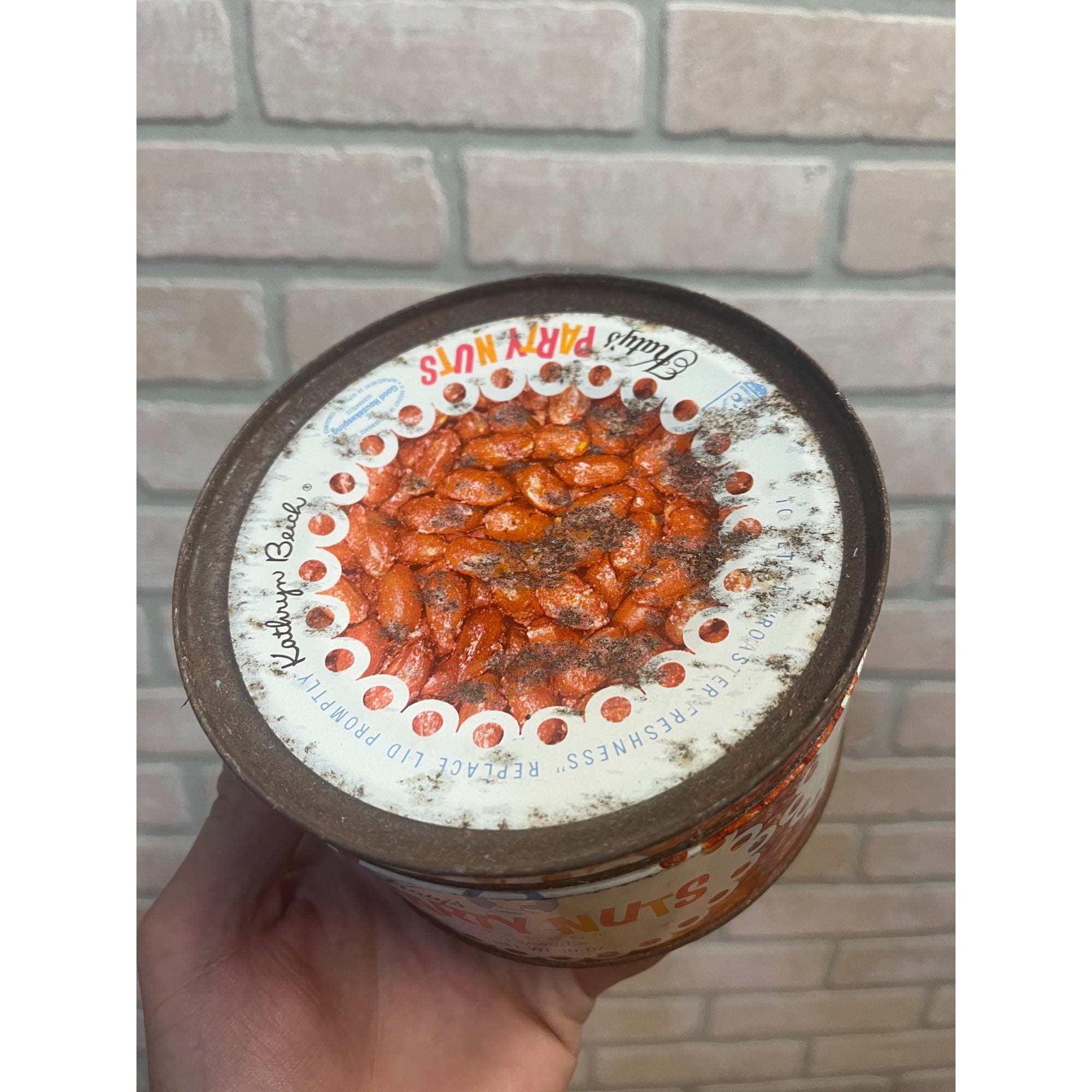 Vintage Katy's Party Nuts Peanuts 10 OZ Advertising Tin Primitive Kitchen Decor