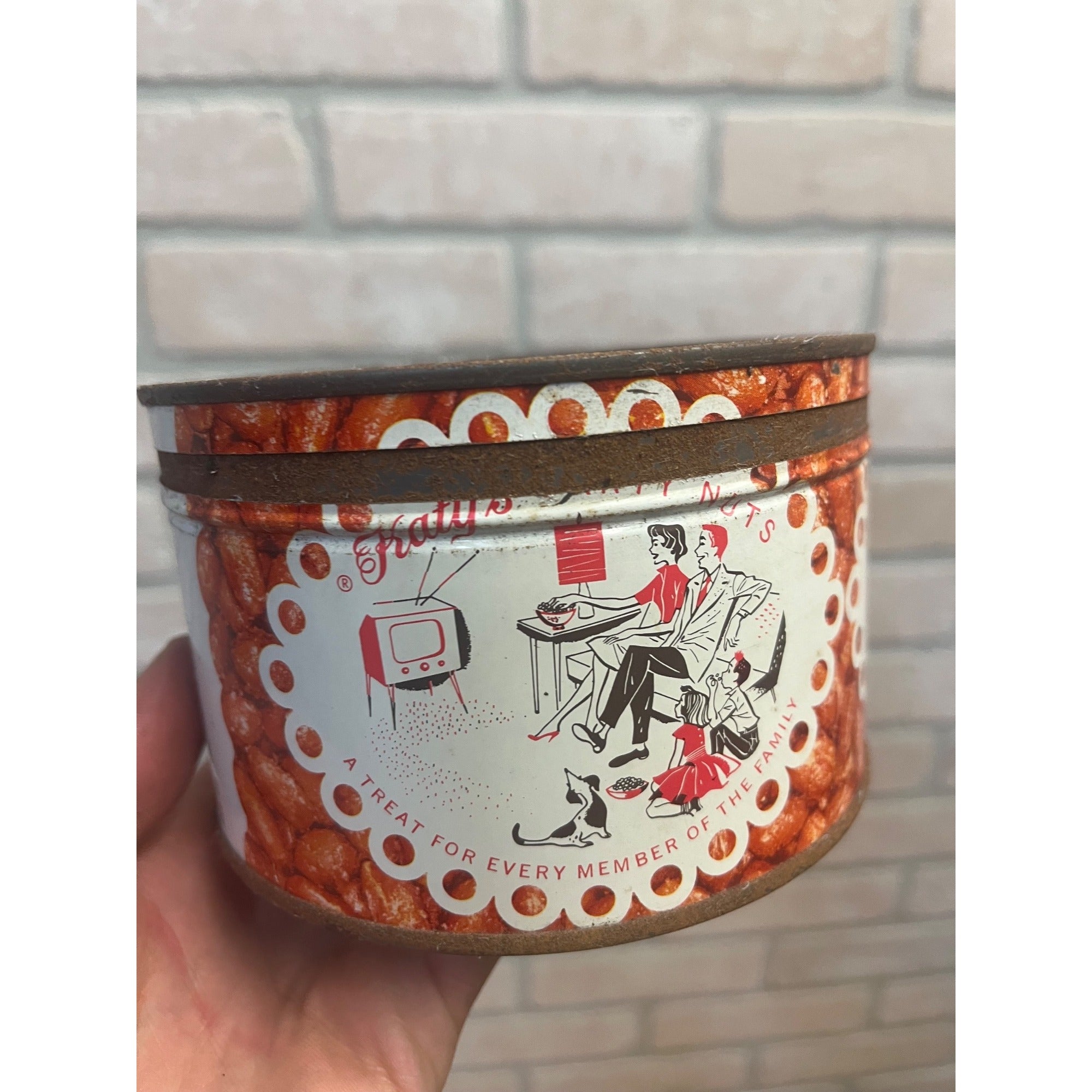 Vintage Katy's Party Nuts Peanuts 10 OZ Advertising Tin Primitive Kitchen Decor