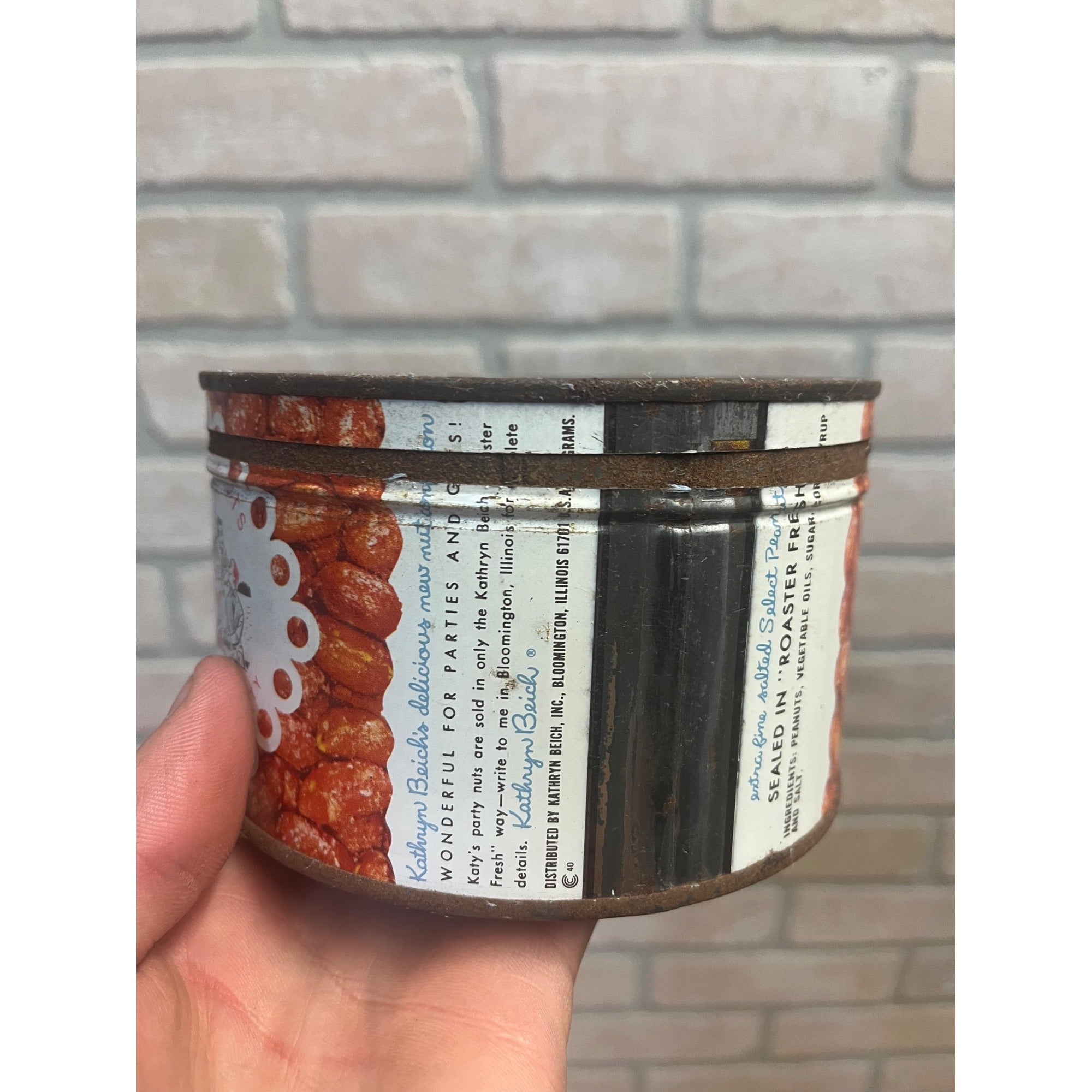 Vintage Katy's Party Nuts Peanuts 10 OZ Advertising Tin Primitive Kitchen Decor