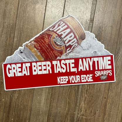 Vintage Sharp's Miller Great Beer Taste Anytime Keep Your Edge Tin Sign Bar