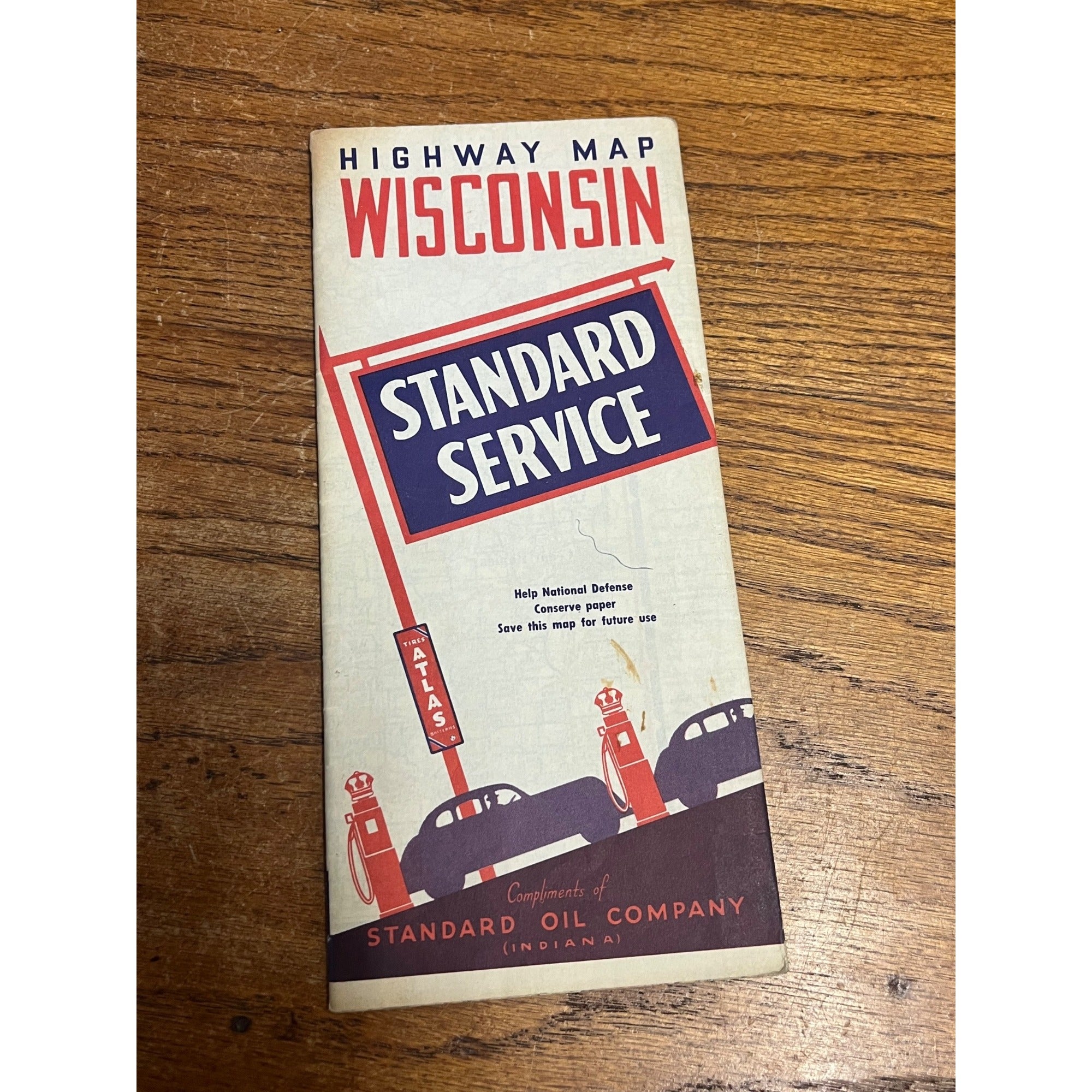 Vintage 1930s Wisconsin Standard Oil Red Crown Gas Service Station Road Map WI