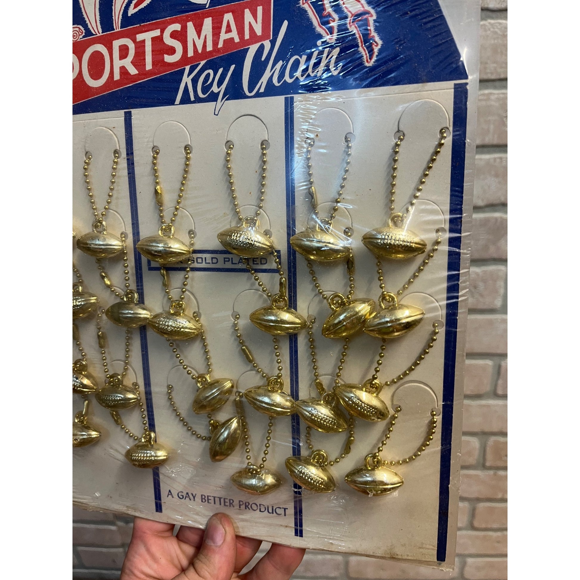 Vintage Gay Sportsman Football Key Chain Store Display Sign 24k Gold Plated