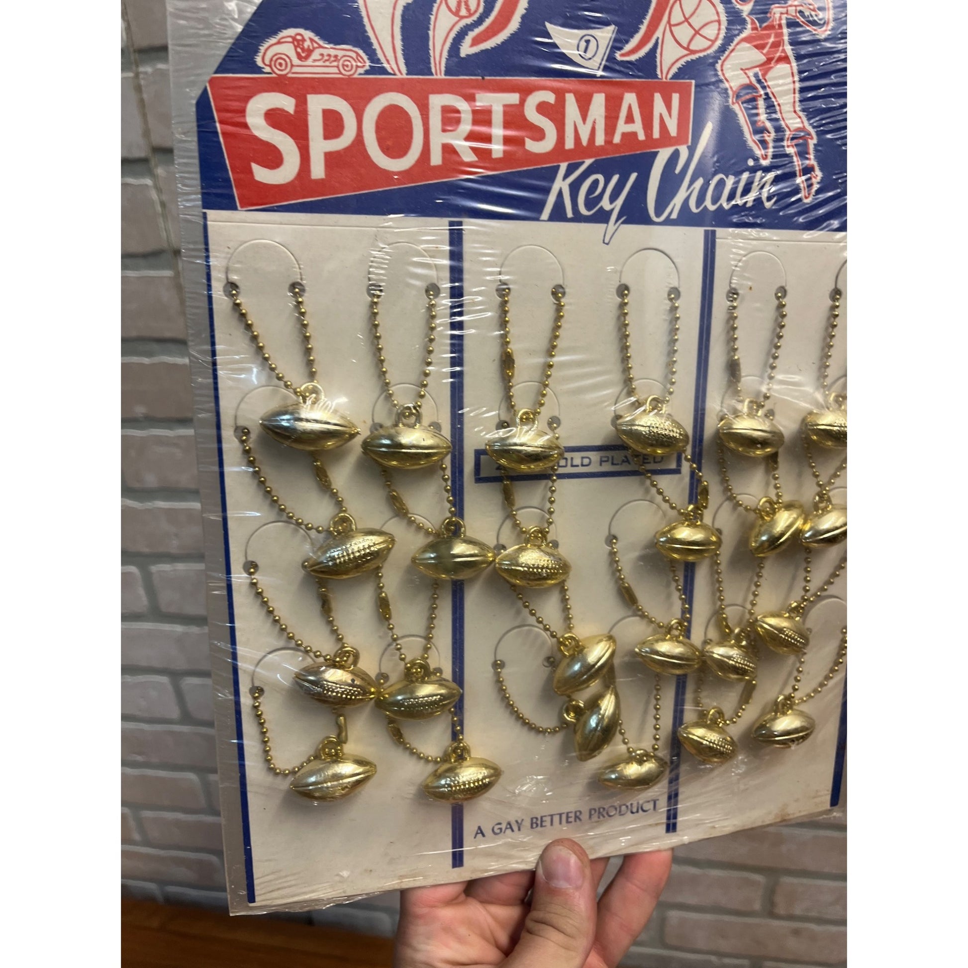 Vintage Gay Sportsman Football Key Chain Store Display Sign 24k Gold Plated
