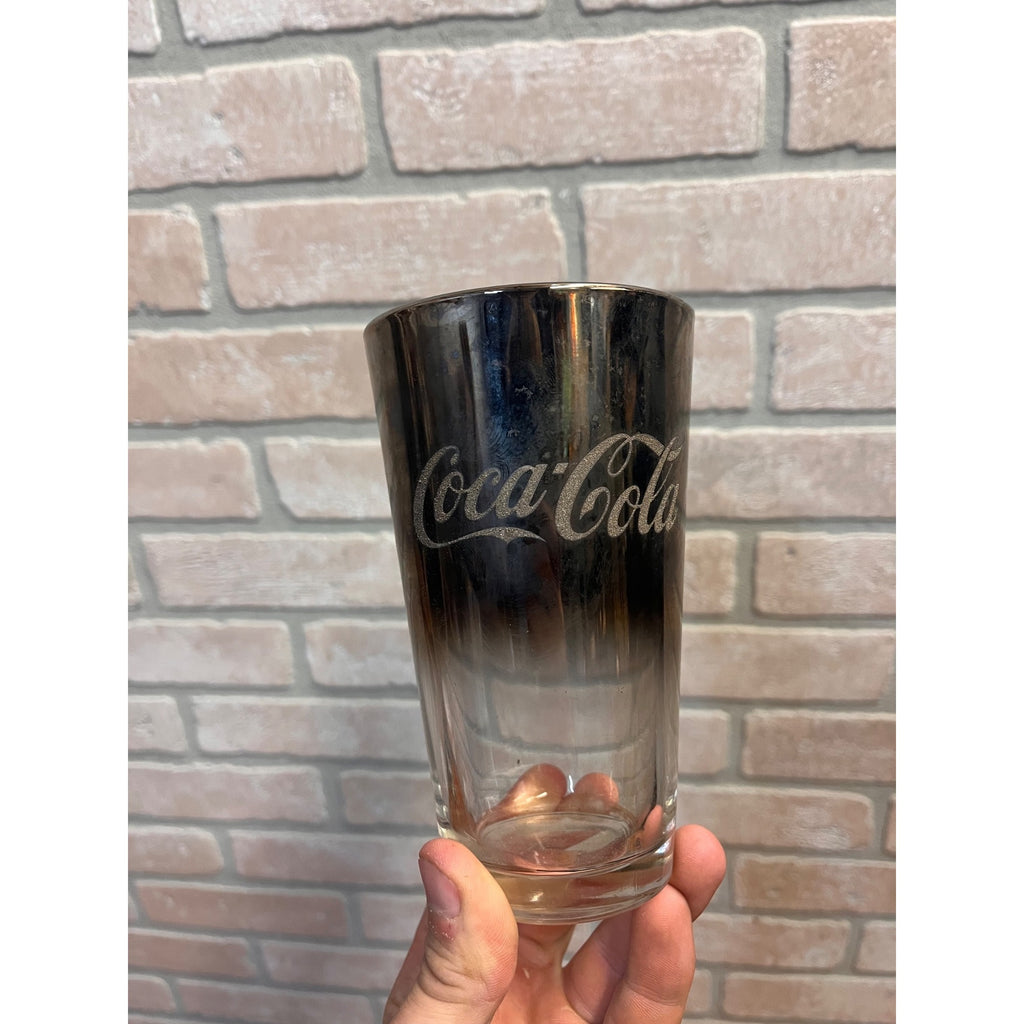 Vintage Coca Cola Silver Fade & Glitter "Smoked Mirrored" Soda Fountain Glass
