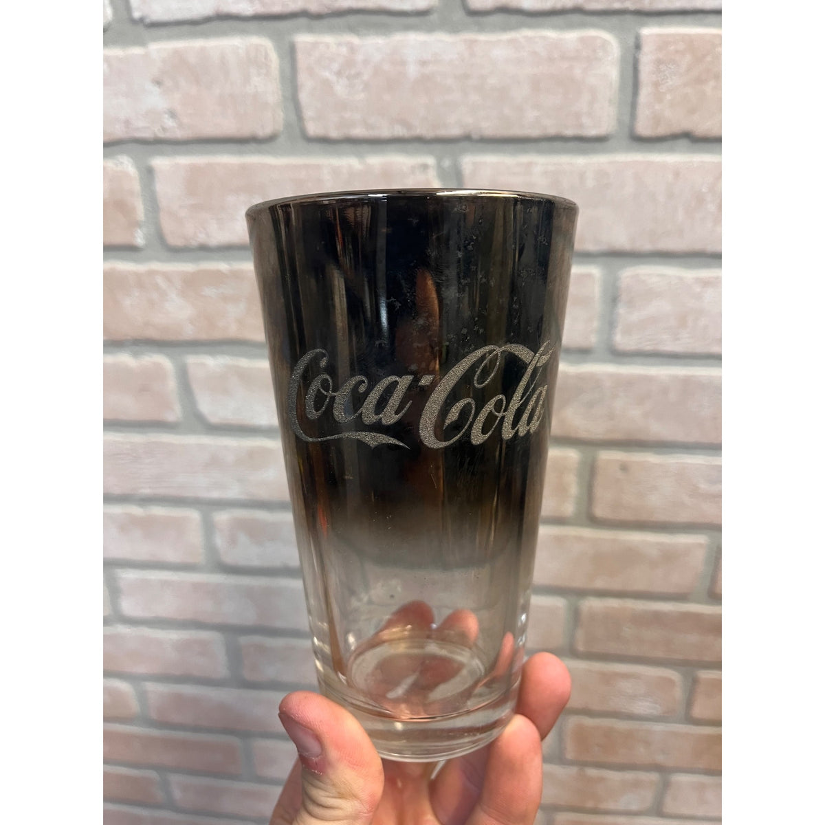 Vintage Coca Cola Silver Fade & Glitter "Smoked Mirrored" Soda Fountain Glass