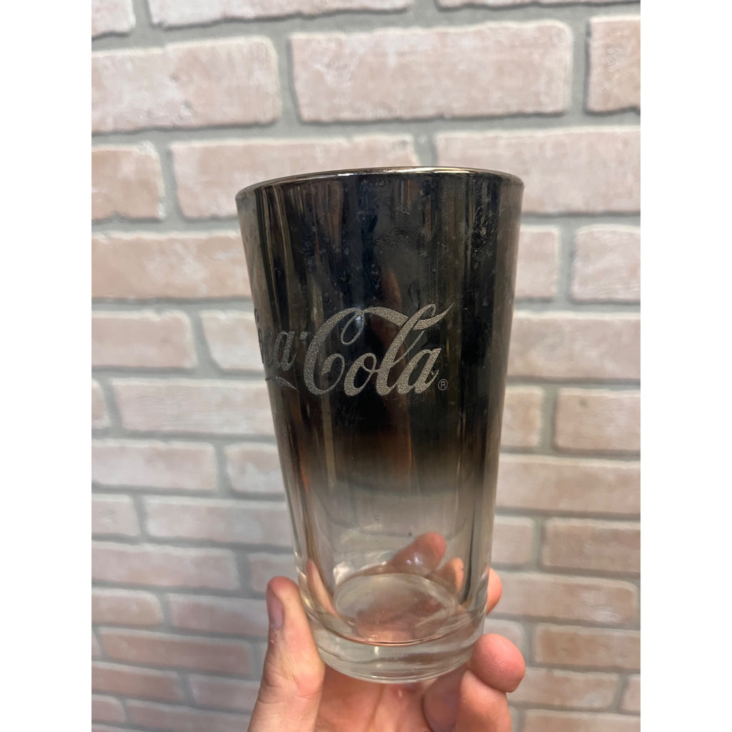 Vintage Coca Cola Silver Fade & Glitter "Smoked Mirrored" Soda Fountain Glass