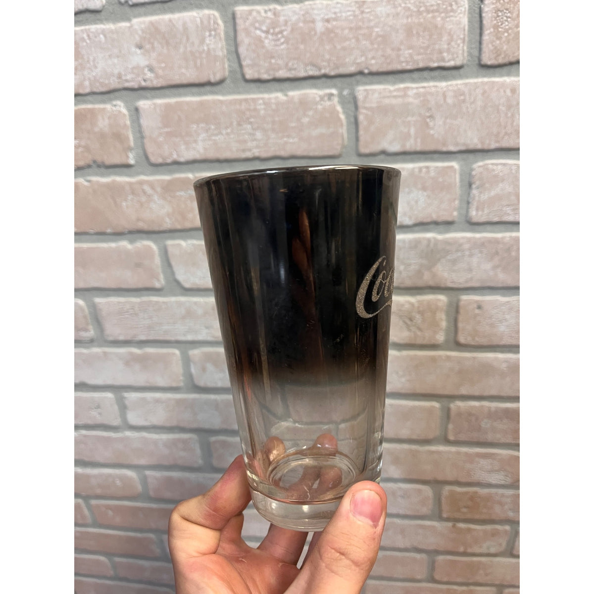 Vintage Coca Cola Silver Fade & Glitter "Smoked Mirrored" Soda Fountain Glass