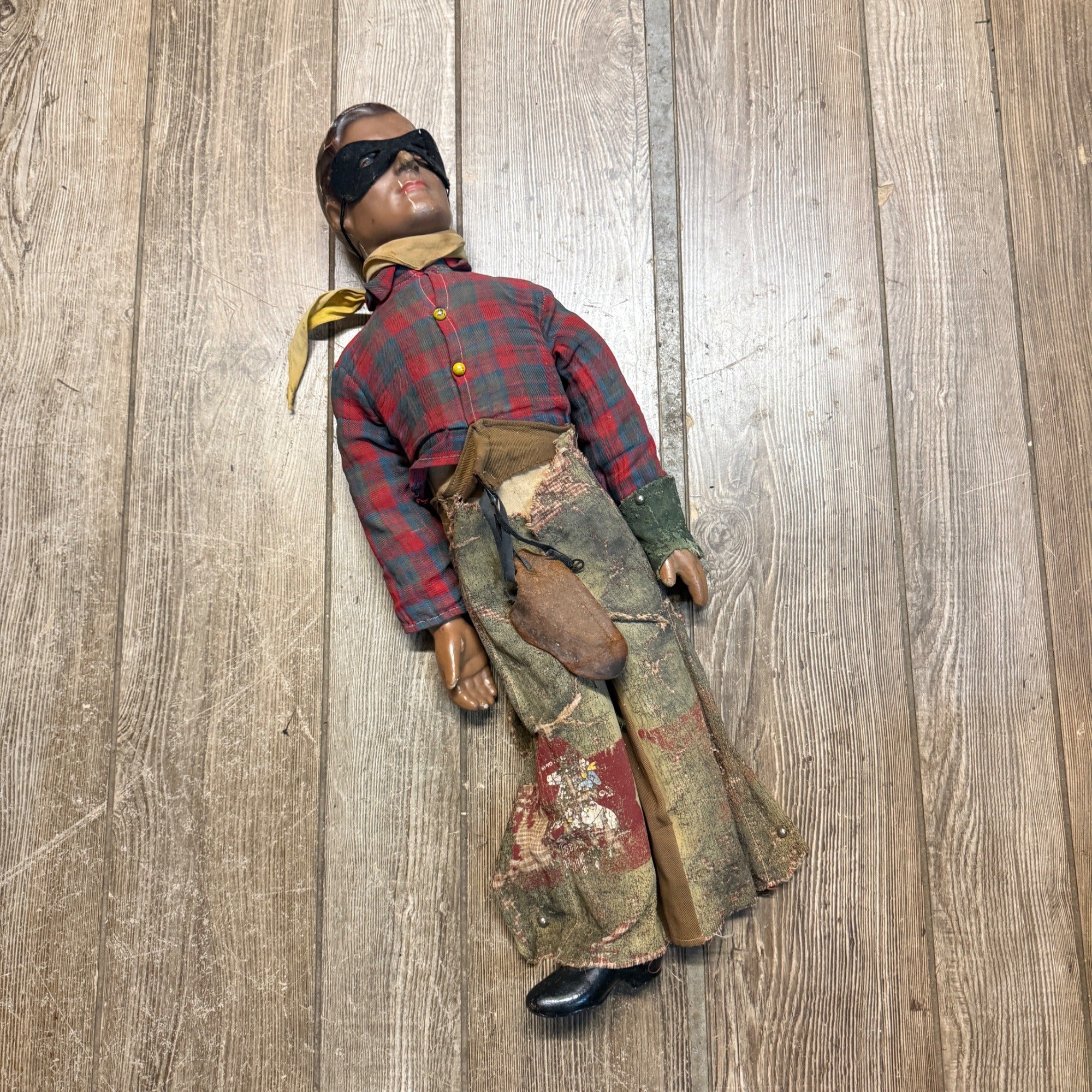 RARE Vintage Lone Ranger Western Cowboy Composition 25" Doll Figure  AS-IS
