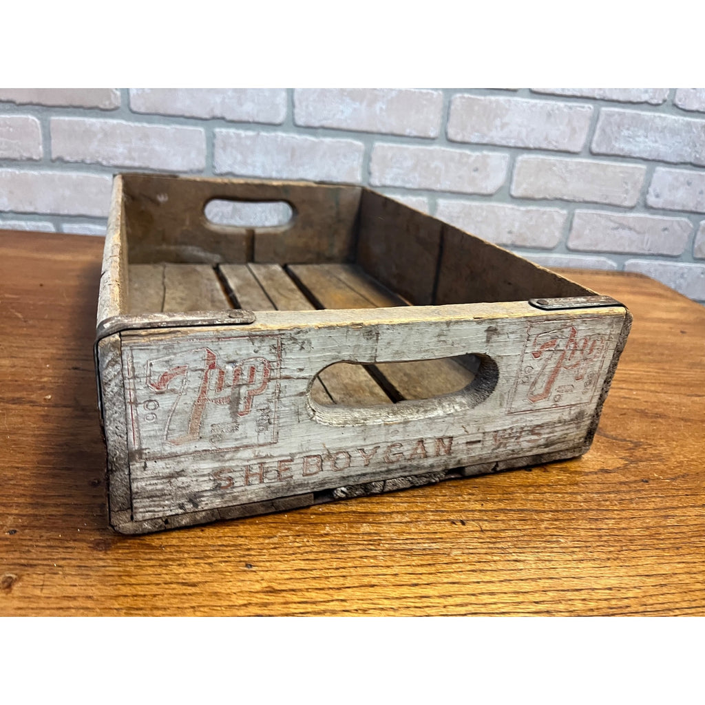 Vintage 7UP Seven-UP Wooden Soda Bottle Carrier Case Crate Sheboygan Wis