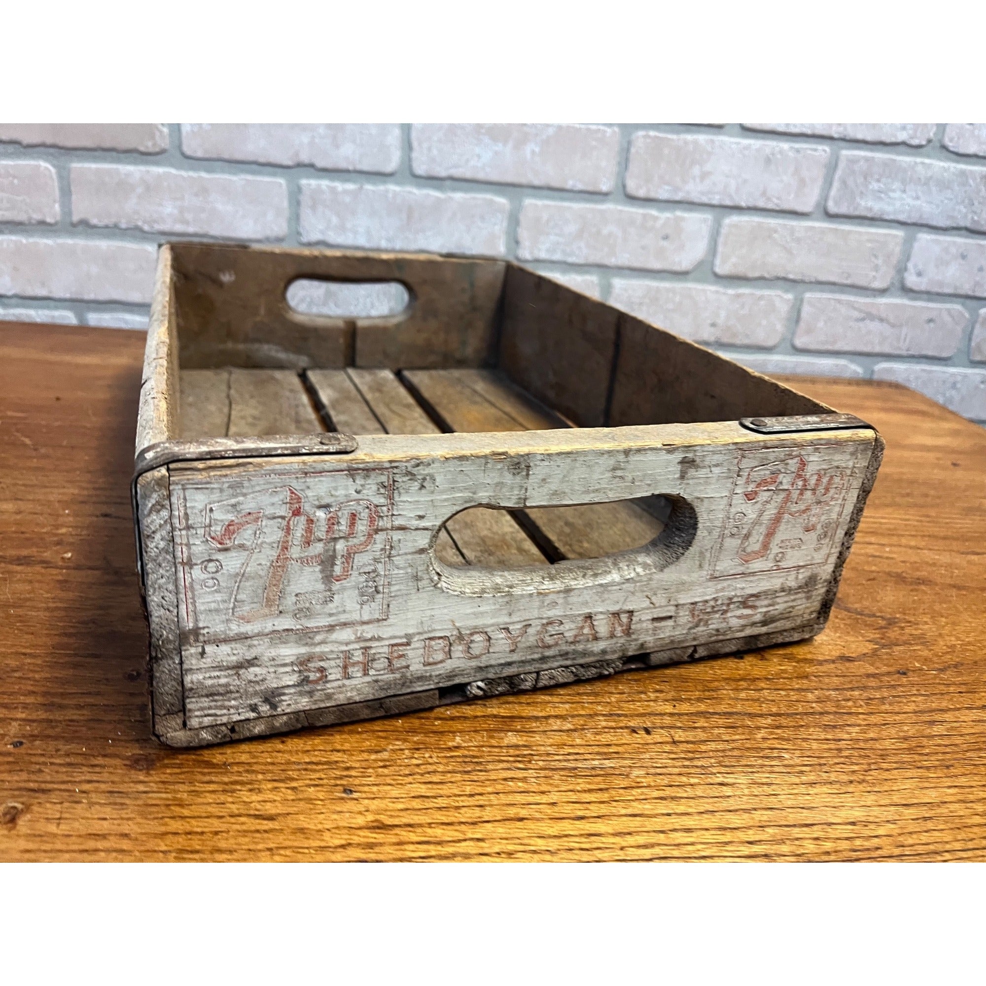 Vintage 7UP Seven-UP Wooden Soda Bottle Carrier Case Crate Sheboygan Wis