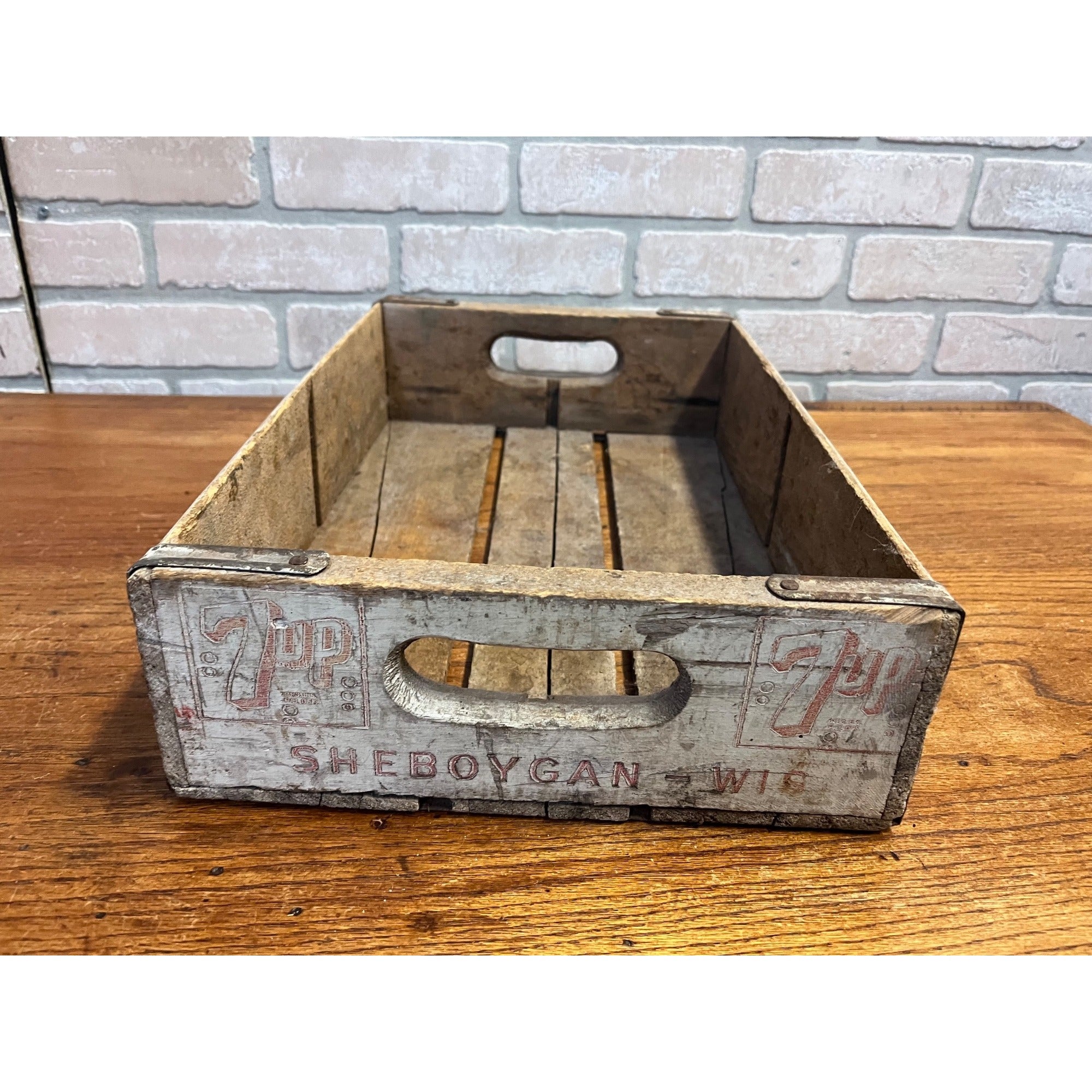 Vintage 7UP Seven-UP Wooden Soda Bottle Carrier Case Crate Sheboygan Wis