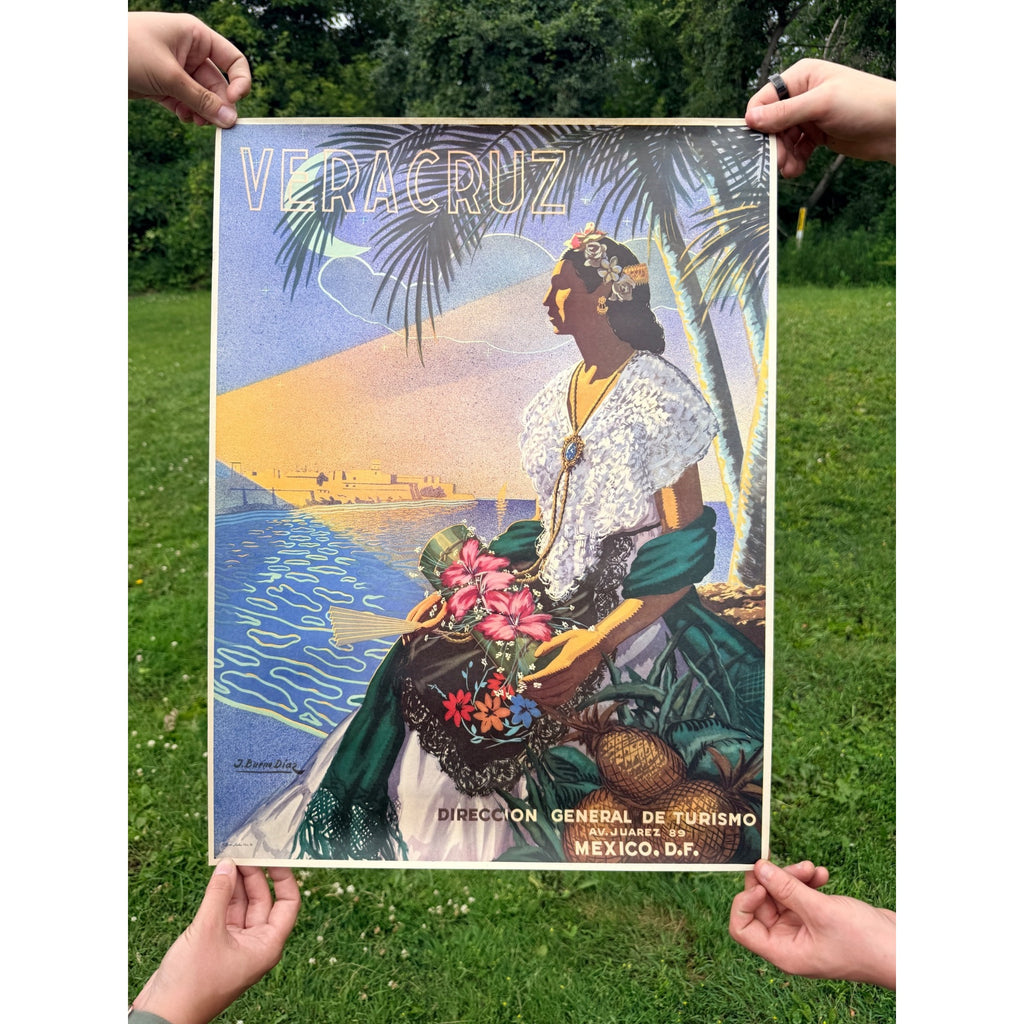 Original 1950s Veracruz Mexico Travel Tourism Poster Vintage Art