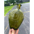 Vintage 1960s "American System" Embossed Olive Green Glass Flask Bottle Repro