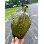 Vintage 1960s "American System" Embossed Olive Green Glass Flask Bottle Repro