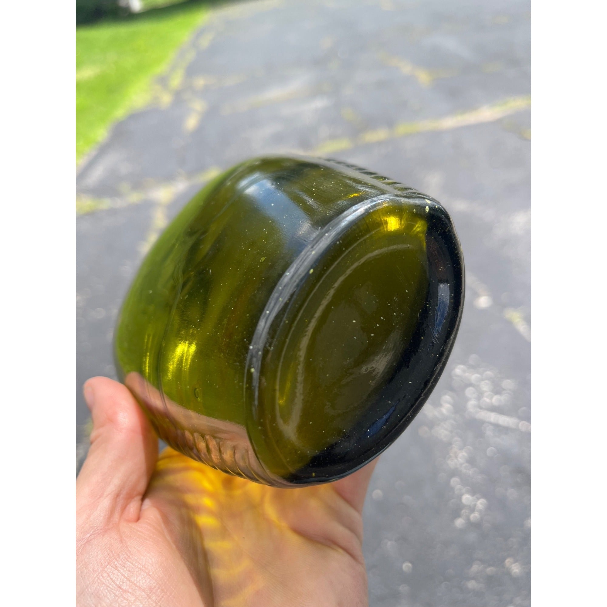 Vintage 1960s "American System" Embossed Olive Green Glass Flask Bottle Repro