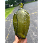 Vintage 1960s "American System" Embossed Olive Green Glass Flask Bottle Repro