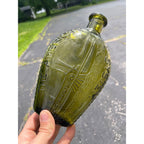 Vintage 1960s "American System" Embossed Olive Green Glass Flask Bottle Repro