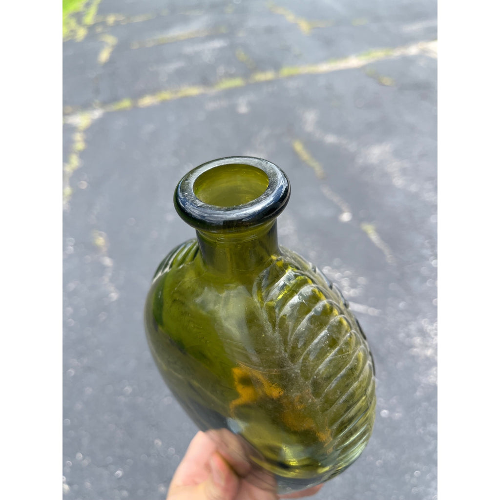 Vintage 1960s "American System" Embossed Olive Green Glass Flask Bottle Repro