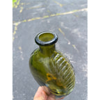 Vintage 1960s "American System" Embossed Olive Green Glass Flask Bottle Repro