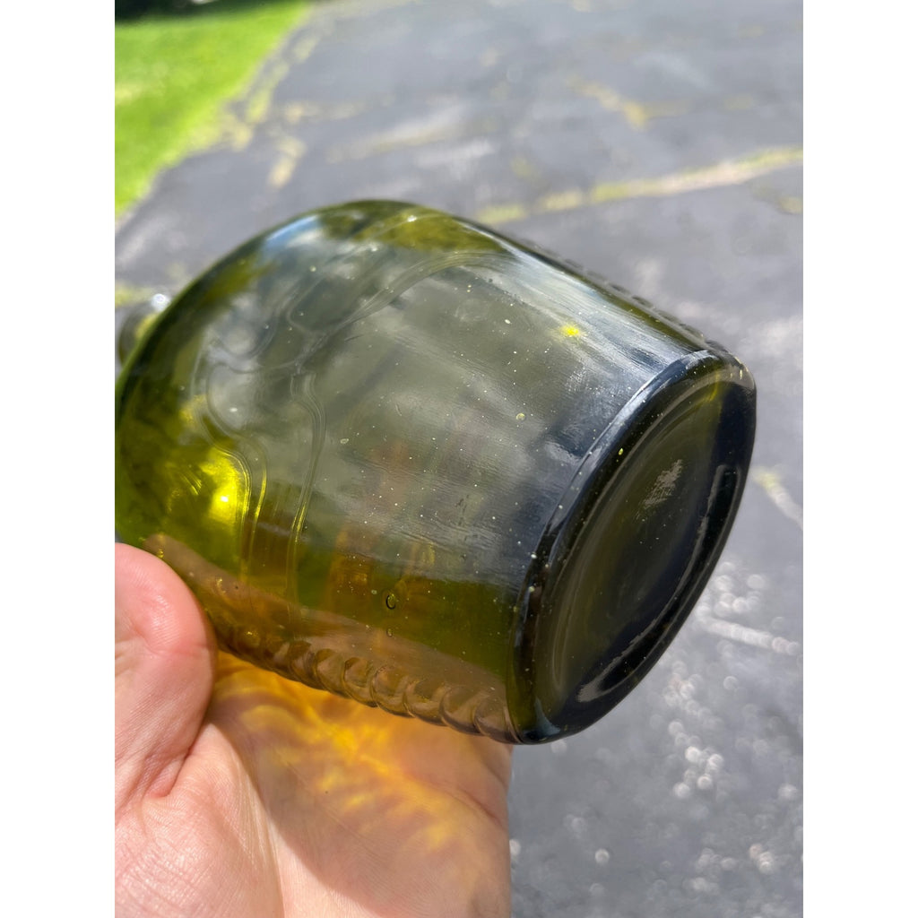 Vintage 1960s "American System" Embossed Olive Green Glass Flask Bottle Repro