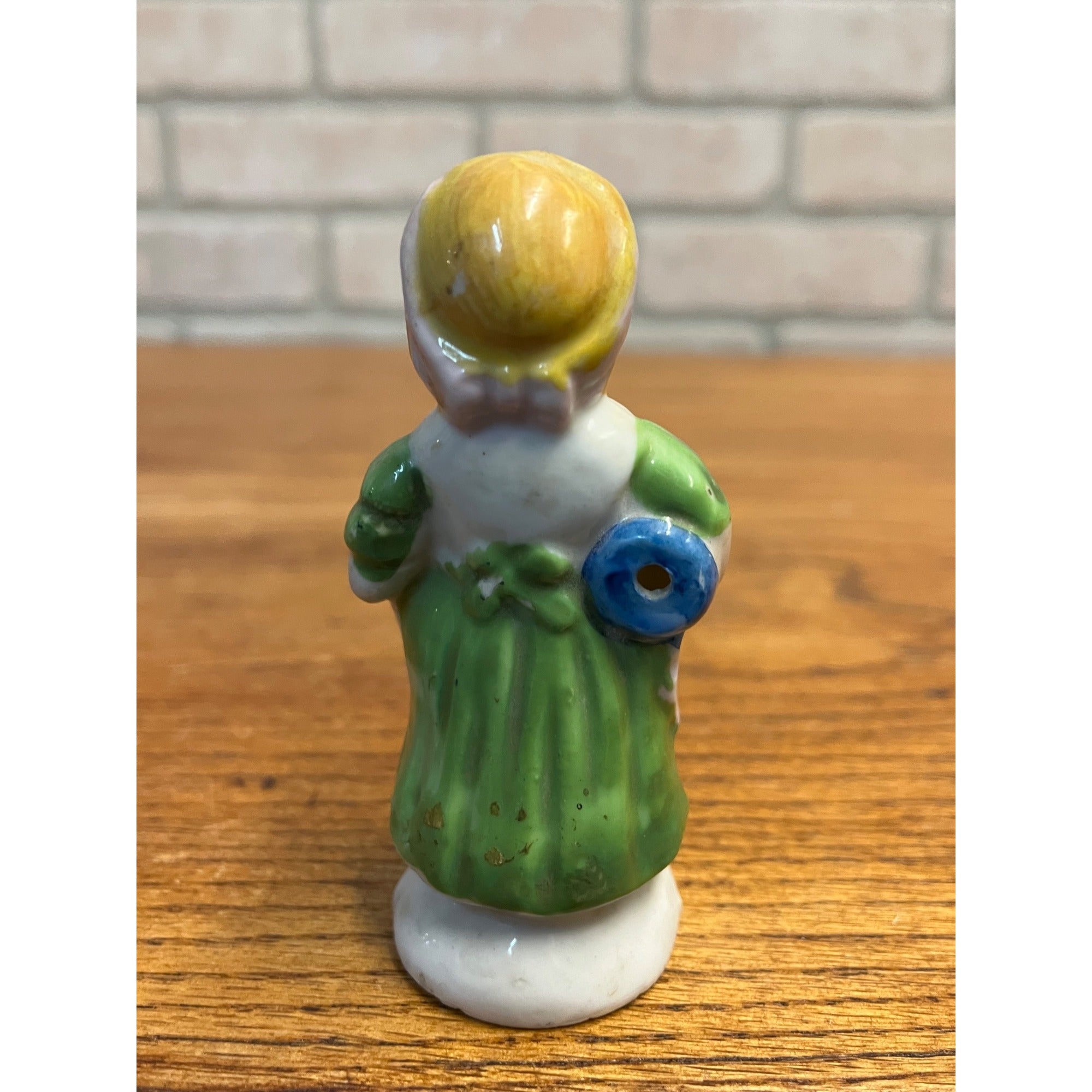 Vintage 1950s Pie Bird Vent Whistle Porcelain Woman Figure w/ Blue Jar - Japan