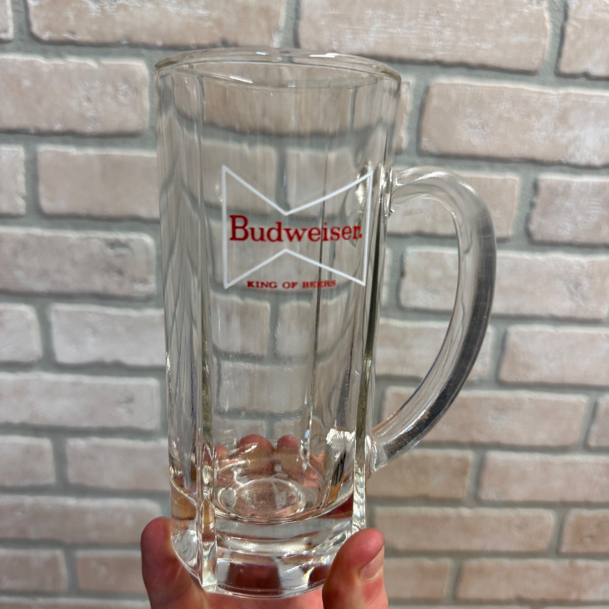 Budweiser King of Beer Tankard Heavy Walled Mug Glass 6.25" Anheuser Busch