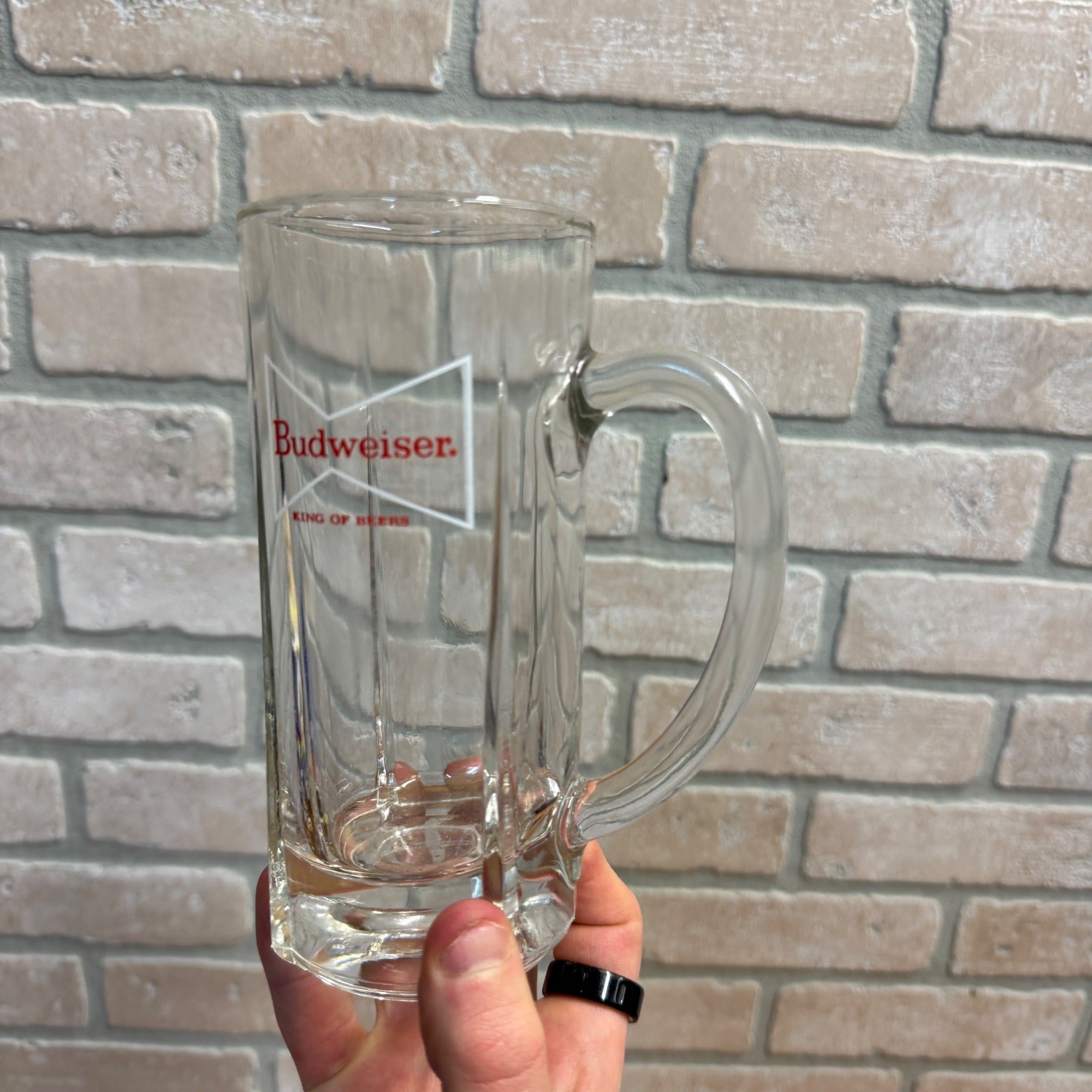 Budweiser King of Beer Tankard Heavy Walled Mug Glass 6.25" Anheuser Busch