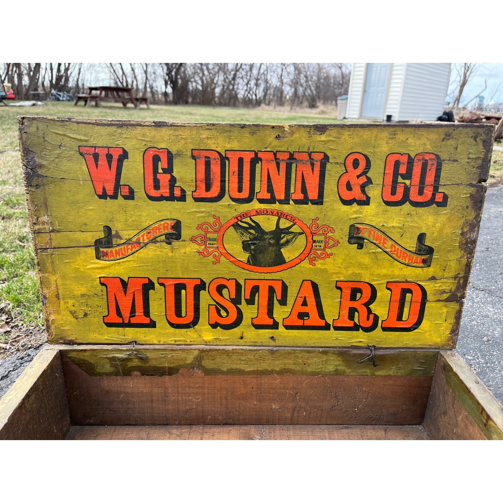 SCARCE Dunn Mustard Co General Store Display Crate Exceptional Primitive Yellow Box