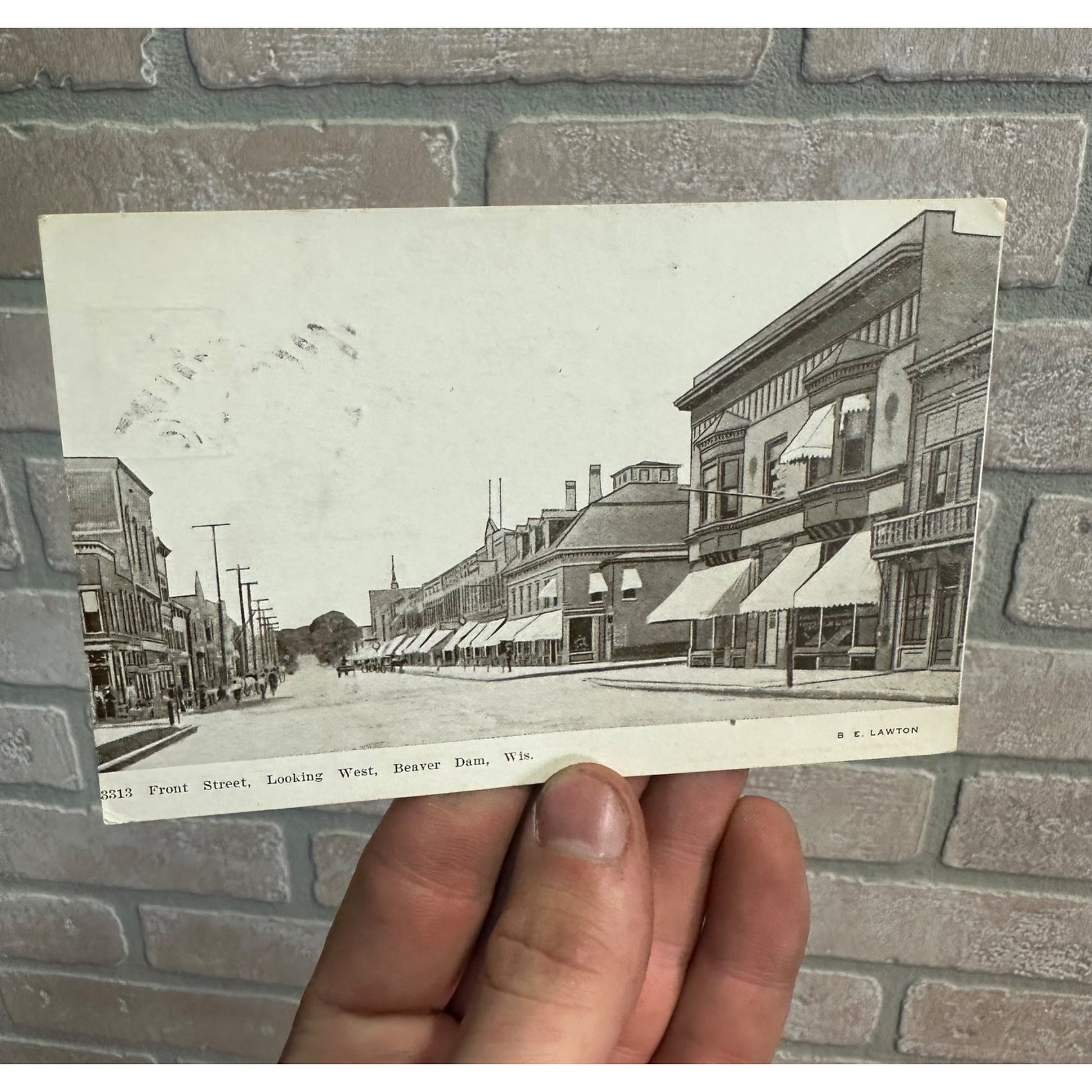 Beaver Dam Wis Postcard Front Street looking West Wisconsin 1908