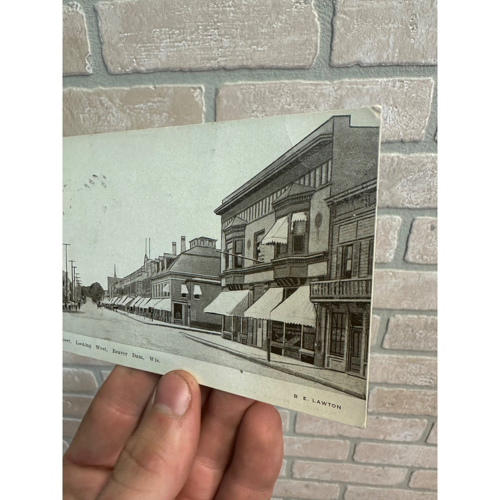 Beaver Dam Wis Postcard Front Street looking West Wisconsin 1908