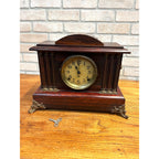 Antique Vintage Seth Thomas Mantle Clock With Lion Head Handles + Key