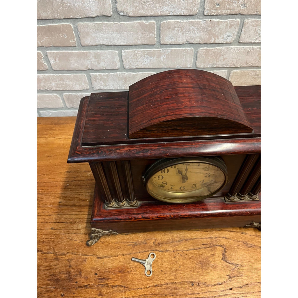 Antique Vintage Seth Thomas Mantle Clock With Lion Head Handles + Key