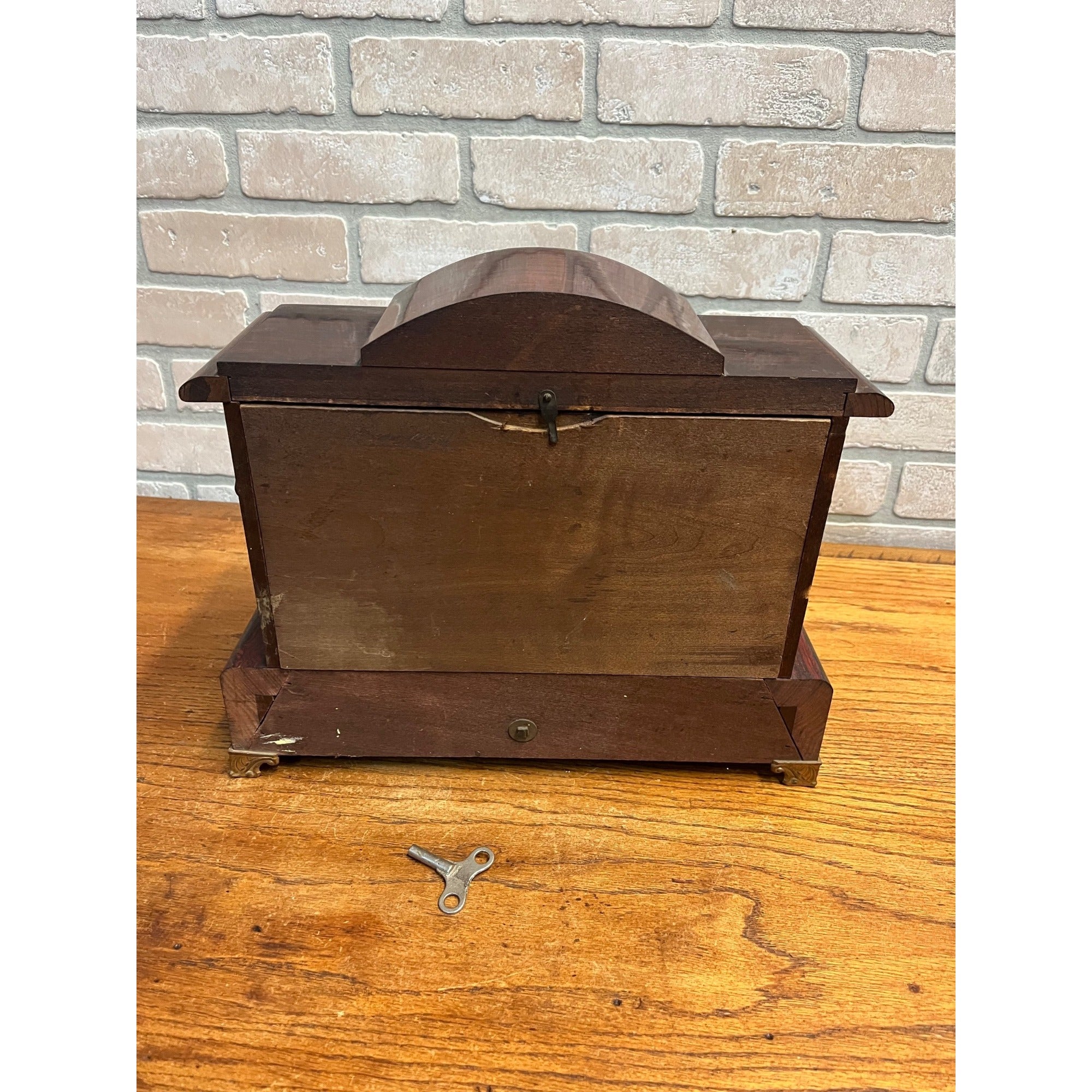 Antique Vintage Seth Thomas Mantle Clock With Lion Head Handles + Key