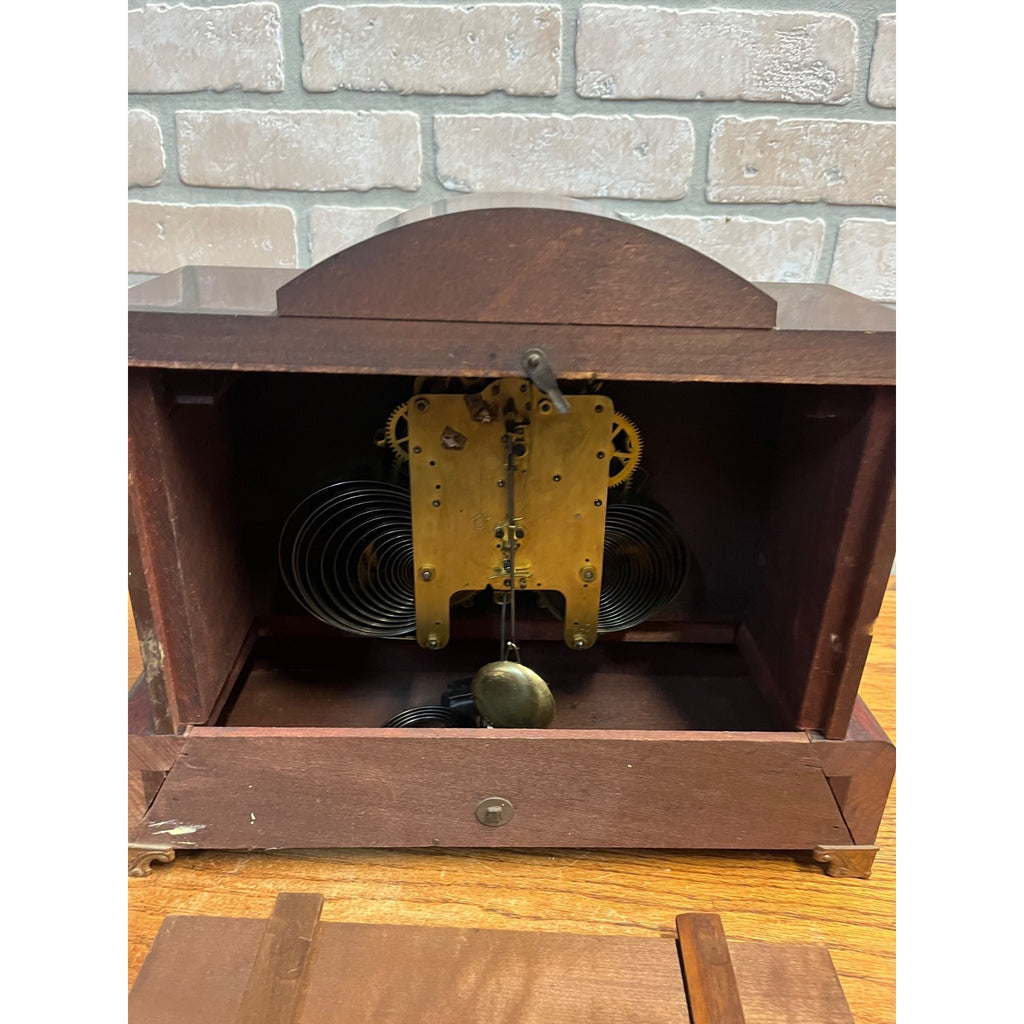 Antique Vintage Seth Thomas Mantle Clock With Lion Head Handles + Key