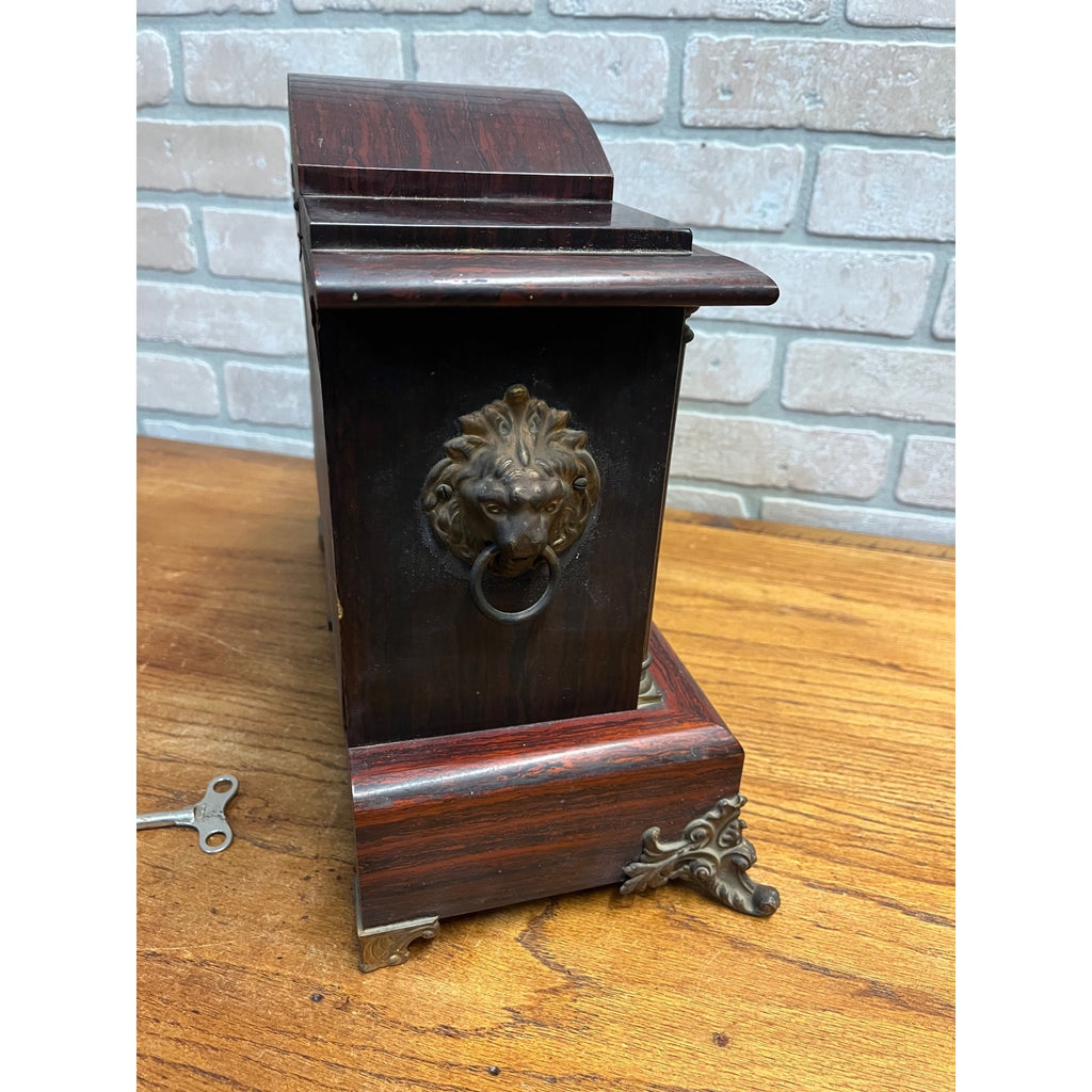 Antique Vintage Seth Thomas Mantle Clock With Lion Head Handles + Key