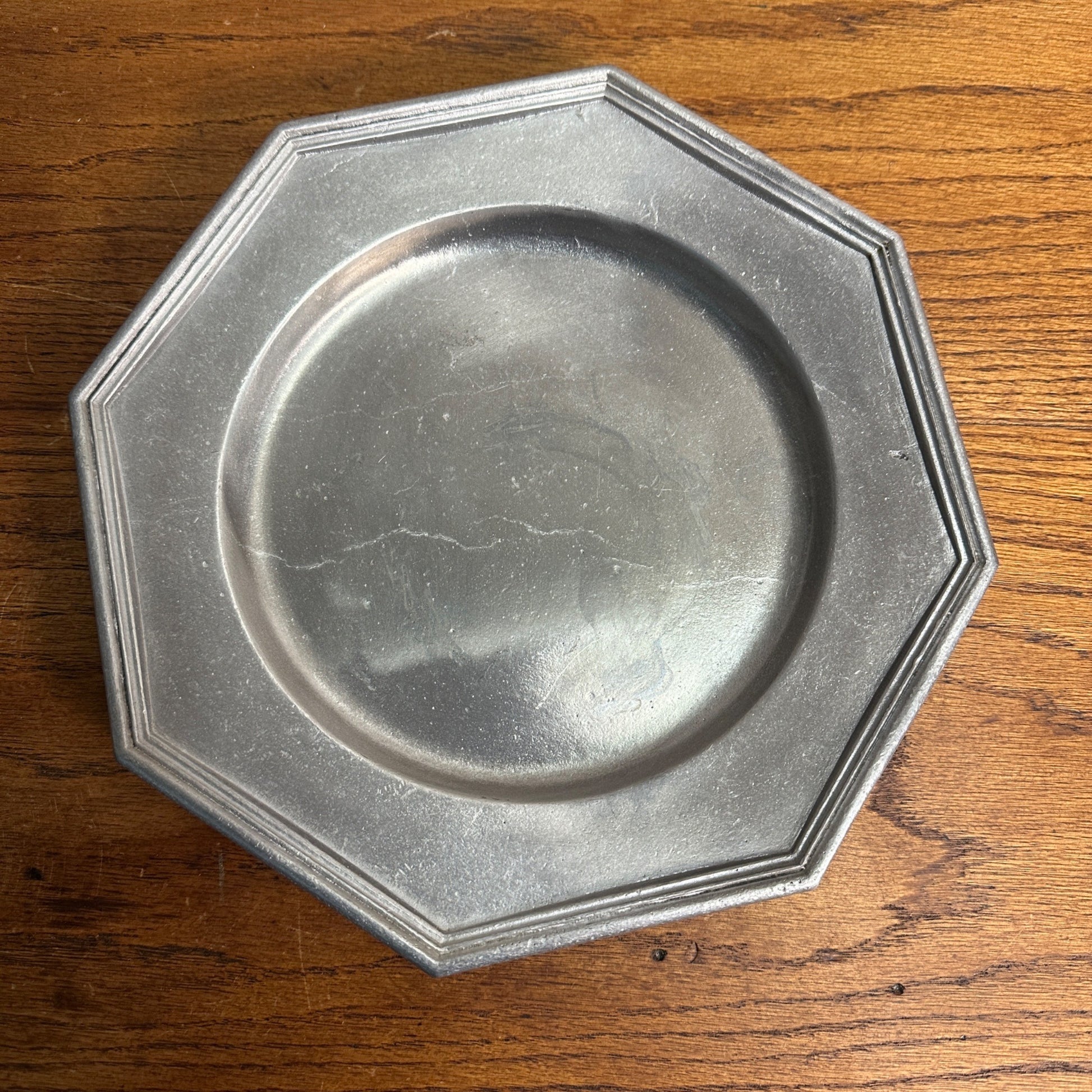 Vintage International Silver Co Octagon 10.5" Pewter Goth Type Dinner Plate