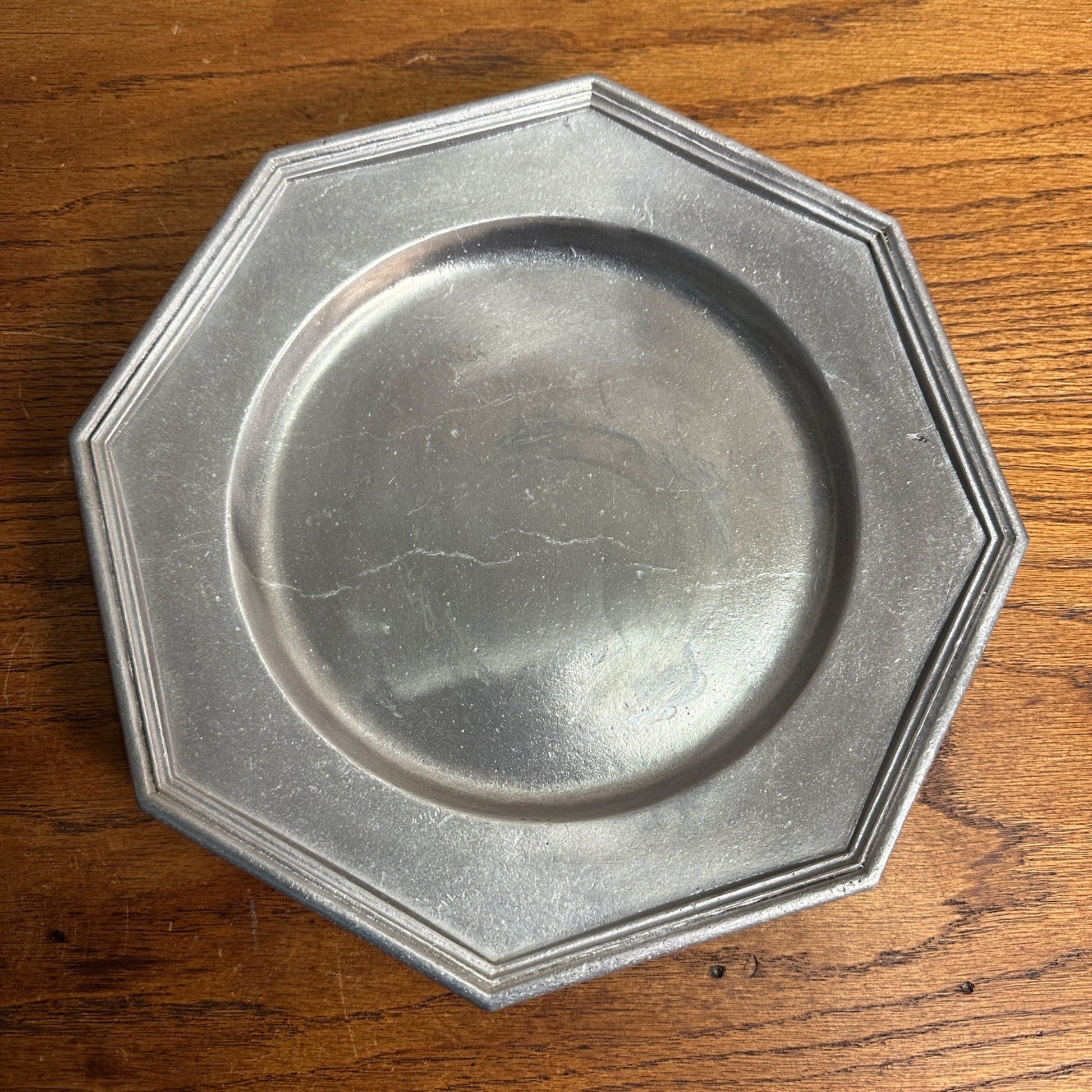 Vintage International Silver Co Octagon 10.5" Pewter Goth Type Dinner Plate